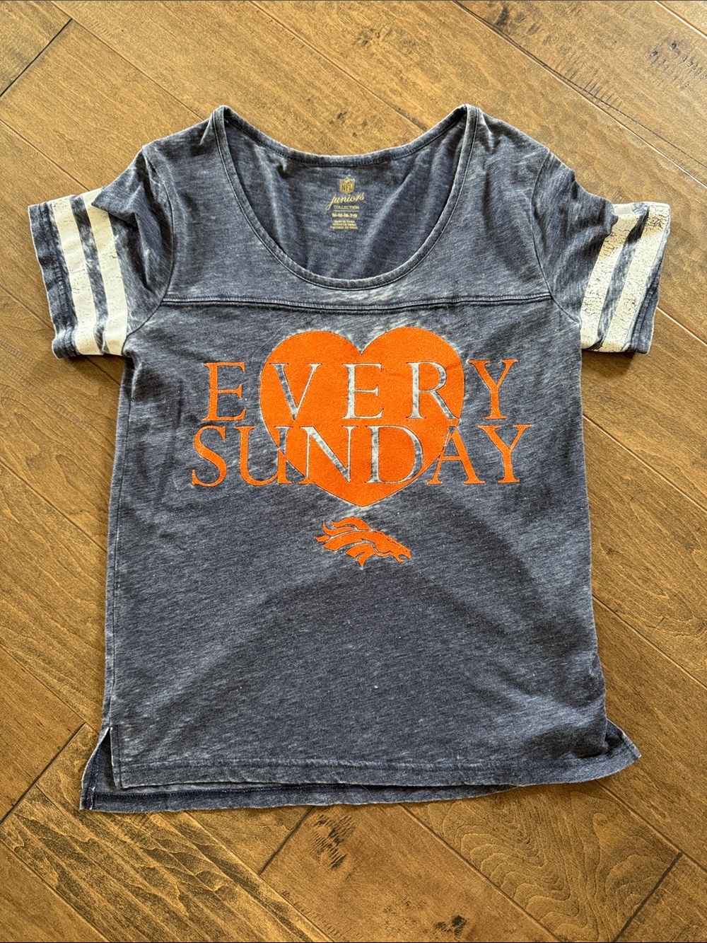 NFL Navy Short Sleeve Tee with Orange Heart Graphic